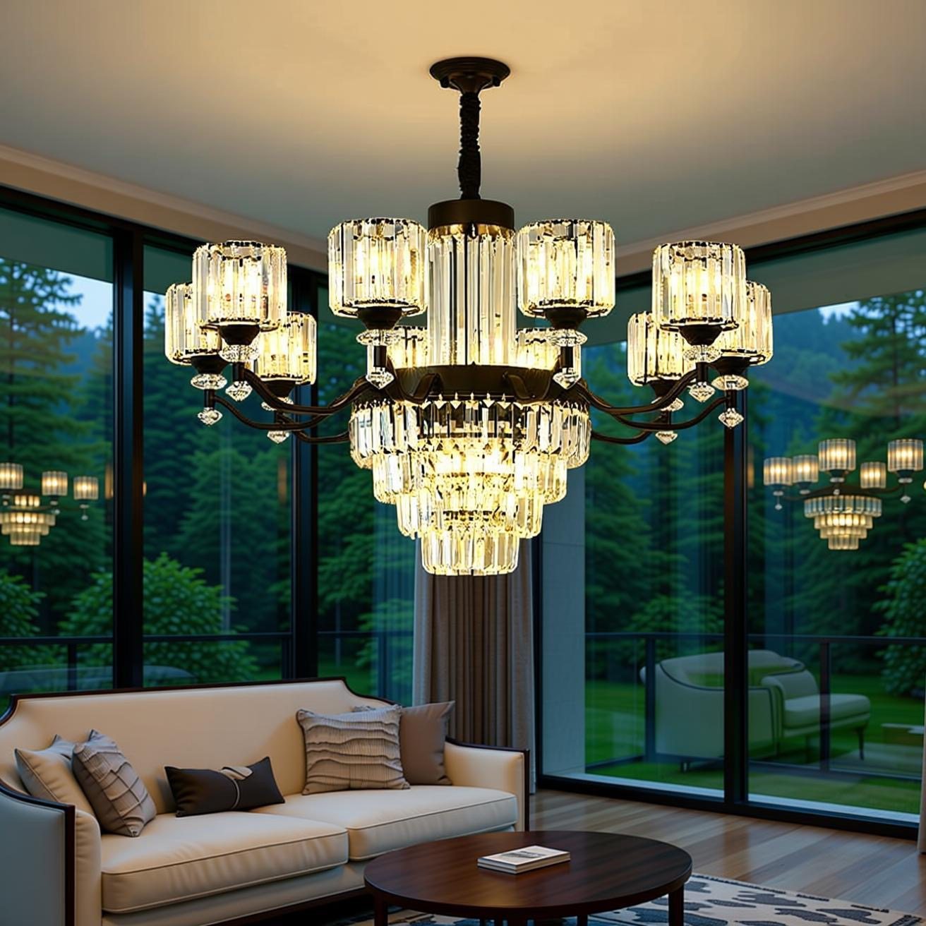 新中式水晶吊灯轻奢大气客厅饭店餐厅灯具自建房别墅酒店挑高灯具