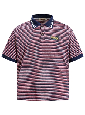 MoCreation 美式复古条纹短袖POLO衫男宽松翻领刺绣百搭潮流上衣