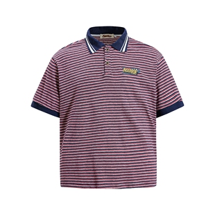 MoCreation 美式复古条纹短袖POLO衫男宽松翻领刺绣百搭潮流上衣
