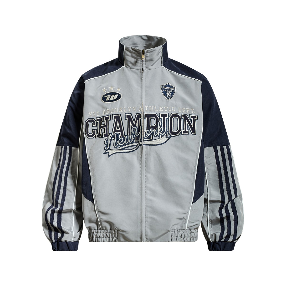 MoCreation 美式复古运动立领拉链夹克女宽松字母情侣棒球服外套