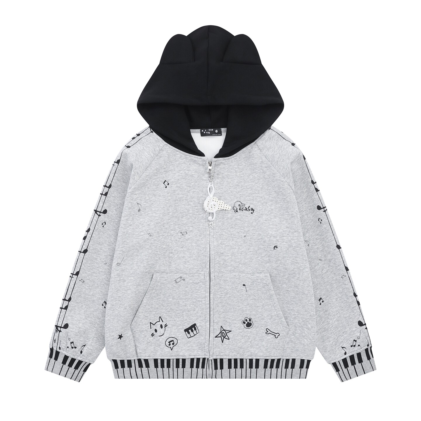 MoCreation 日系Y2K音符猫耳连帽开衫卫衣女秋季宽松情侣拼色外套