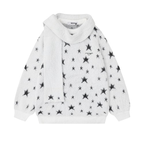 MoCreation 围巾两件套星星满印甜妹软糯毛衣秋冬慵懒针织外套女