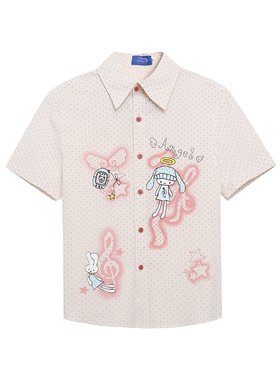 MoCreation 可爱卡通印花短袖衬衫男女宽松休闲翻领上衣小众设计