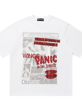 MoCreation 美式复古风短袖T恤男女摇滚印花宽松潮牌情侣体恤半袖