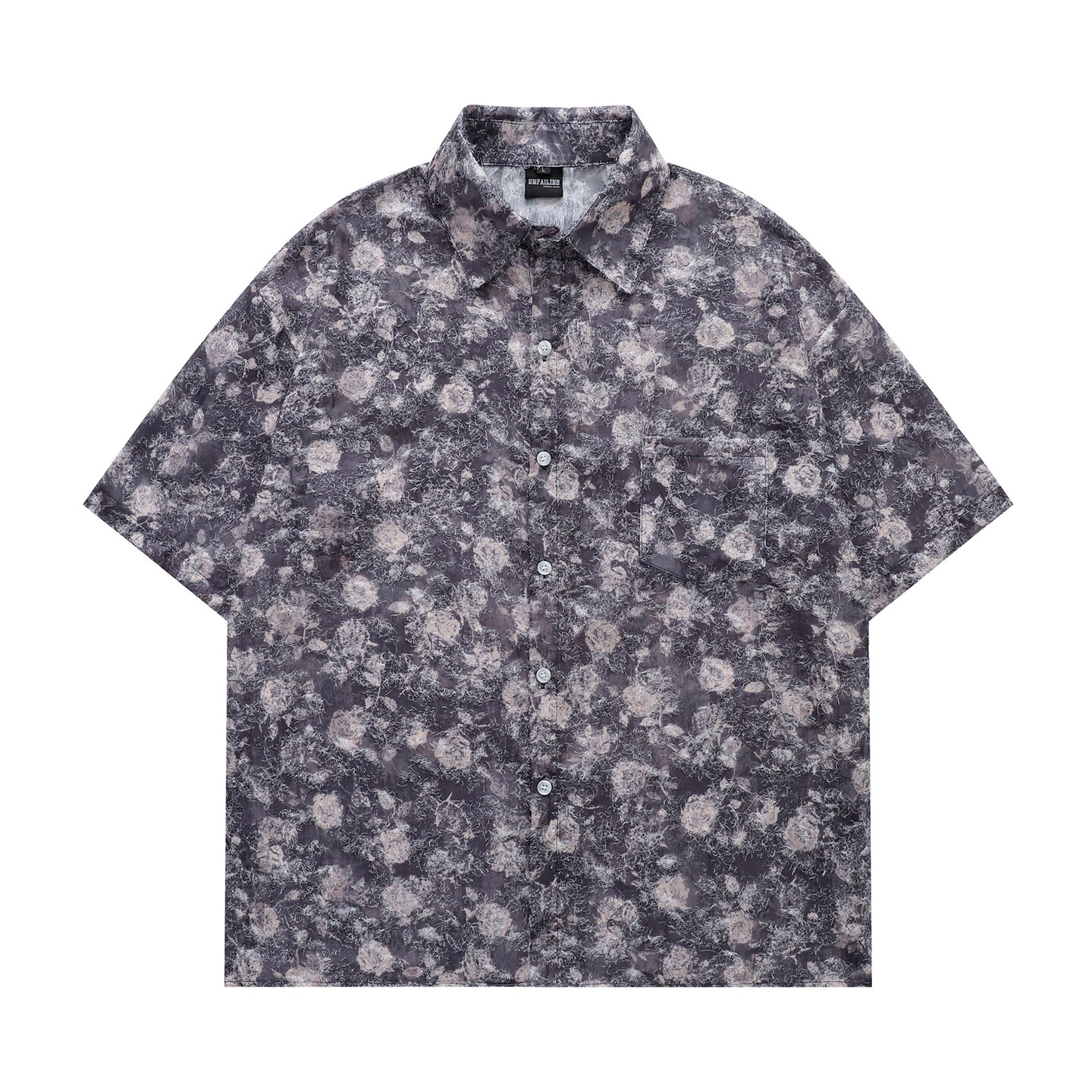 MoCreation 美式宽松短袖衬衫男女植物花卉印花翻领夏季情侣衬衣