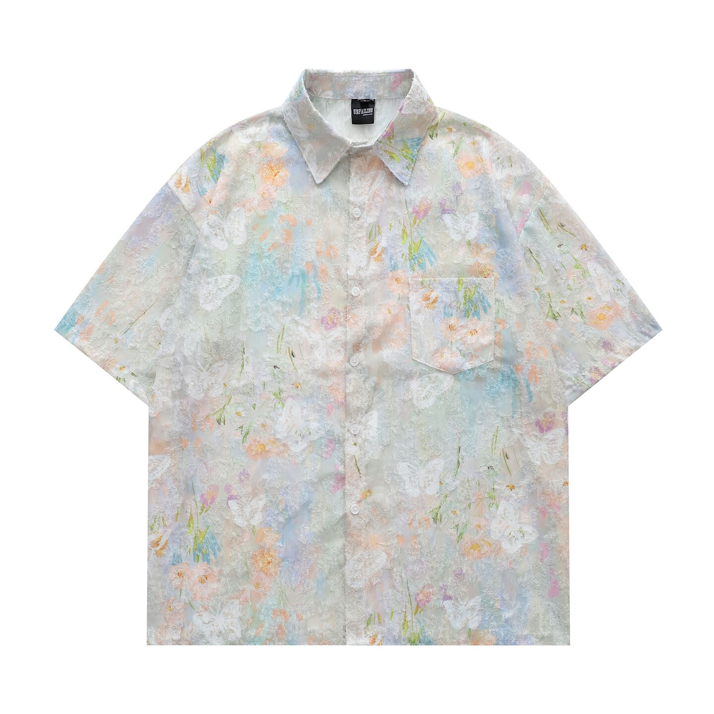 MoCreation 美式休闲宽松短袖衬衫男女植物花卉印花翻领夏季上衣