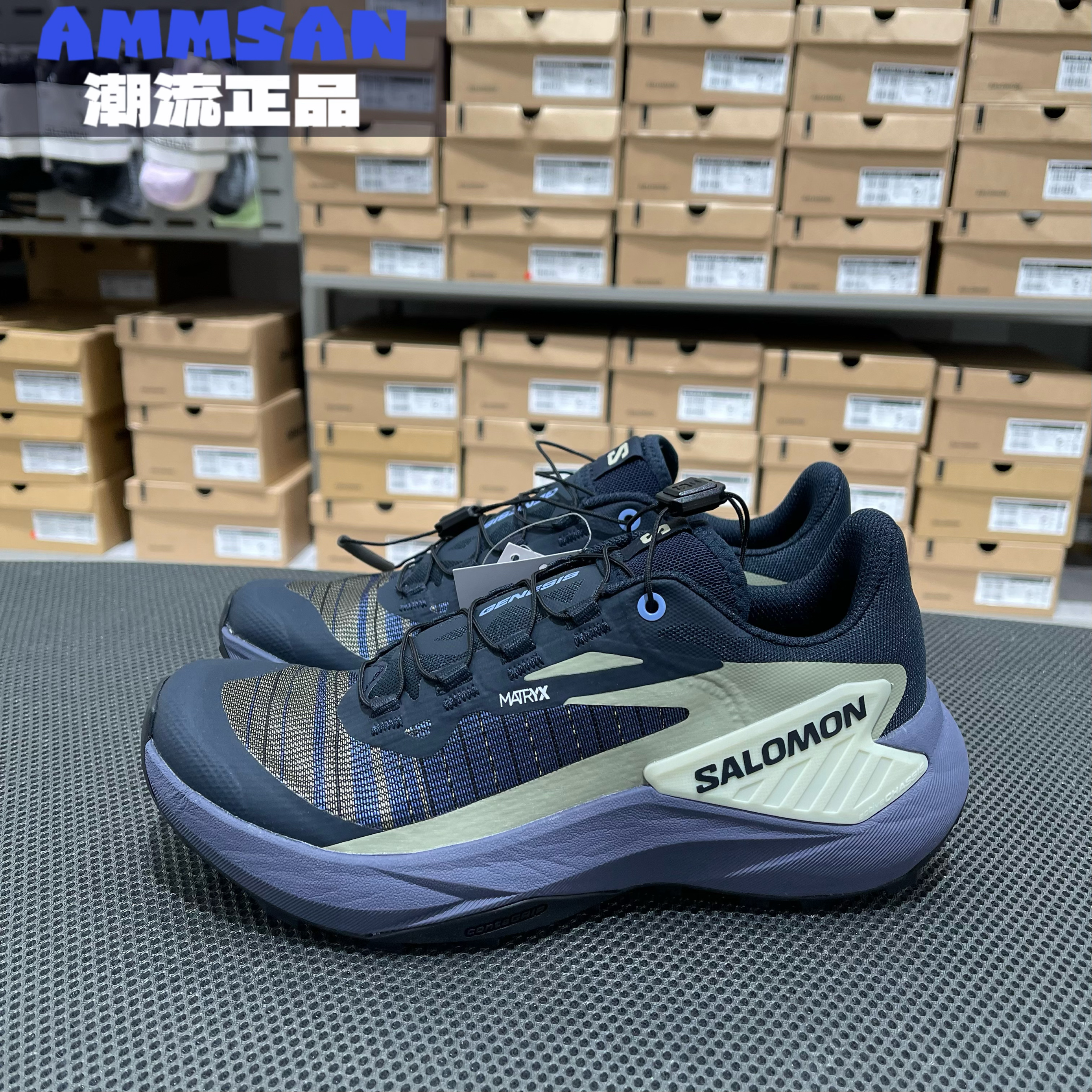 Salomon萨洛蒙GENESIS女款舒适百搭低帮户外越野跑鞋炭黑色474432