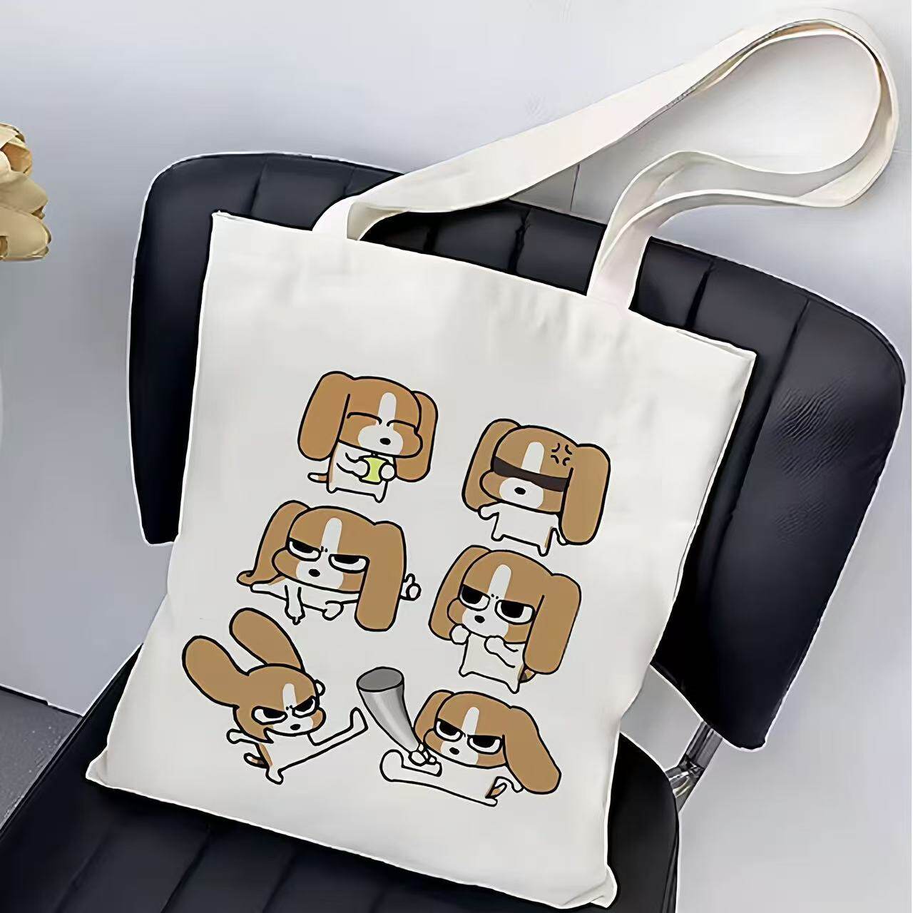 比格多栋暹罗厘普学生帆布包抽象装书单肩手提袋带拉链百搭大容量