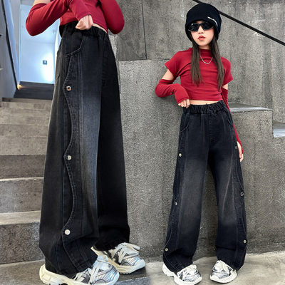 女童秋冬加绒裤子2025新款牛仔裤