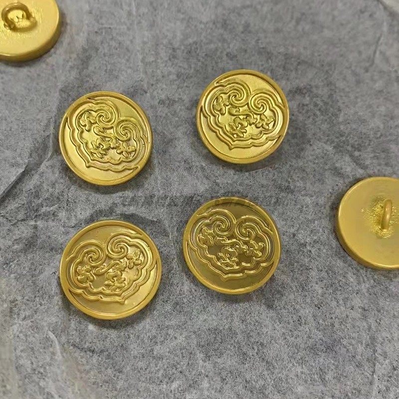 中式钱币扣鎏金旗袍中式马甲铜扣清代币式扣子唐装扣头如意云纹金