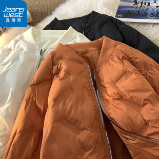 棒球领纯色石墨烯棉衣男女情侣简约潮流棉袄 棉服冬季 真维斯