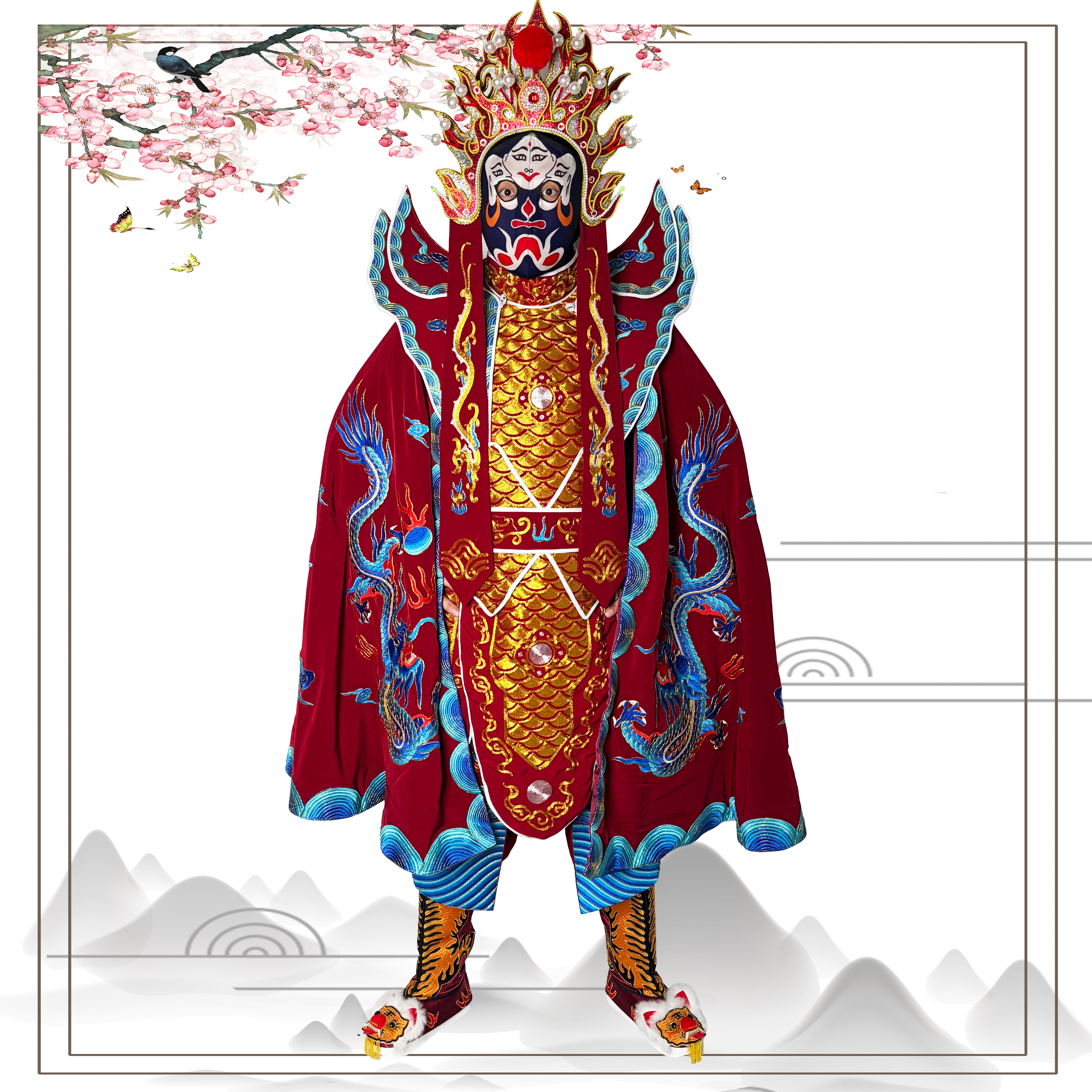 全套川剧变脸服装 酒红鱼鳞甲民族服装/舞台装