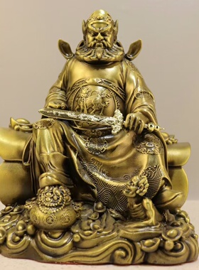 钟馗神像铜摆件黄铜棺材坐天师钟馗祠堂供桌台香案手工艺摆设饰品
