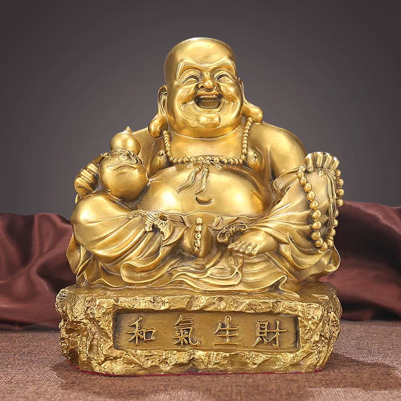 纯铜和气生财弥勒佛摆件大肚笑佛家用客厅供奉佛像店铺办公室装饰