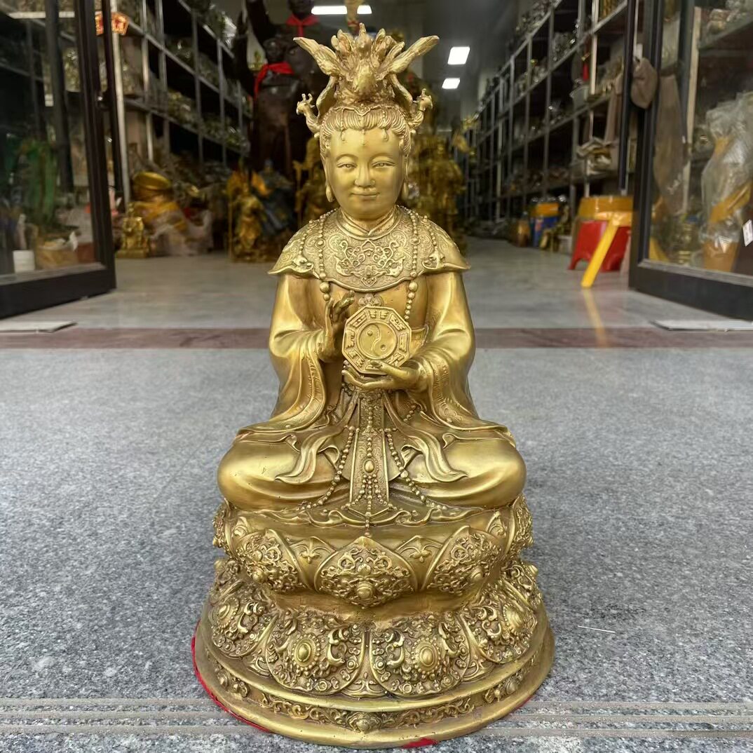纯黄铜无生老母摆件家居客厅装饰品骊山黎山老母八卦无极老母神像