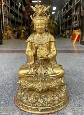 纯黄铜无生老母摆件家居客厅装饰品骊山黎山老母八卦无极老母神像
