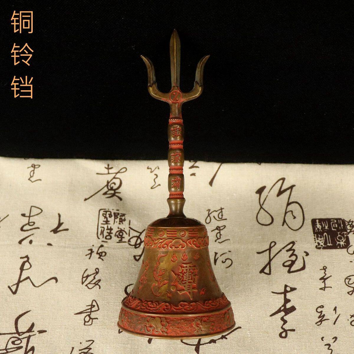 黄铜八宝手摇铃铛摆件复古鎏金新中式家居办公室装饰工艺礼品