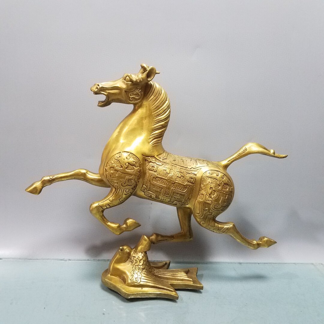 纯铜马踏飞燕摆件黄铜马仿古装饰品吉祥物放置客厅玄关办公室桌面
