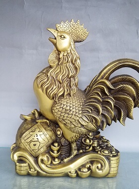 纯铜鸡摆件黄铜公鸡大号生肖鸡大吉大利金钱鸡卧室客厅家居铜鸡