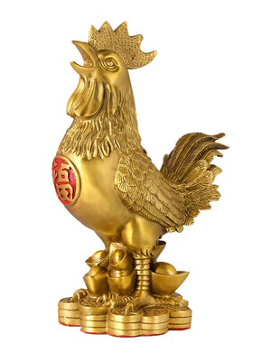 铜公鸡摆件纯铜金鸡元宝鸡生肖吉祥物家居客厅卧室装饰工艺品铜鸡