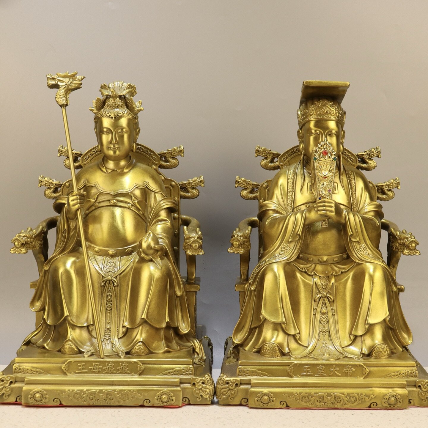 黄铜玉皇大帝神像王母娘娘摆件工艺品全铜家用供奉西王母玉皇大号