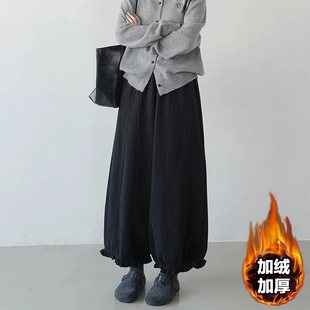 设计感加厚保暖花苞灯笼裤 新款 女秋冬季 显瘦遮肉木耳边加绒休闲裤