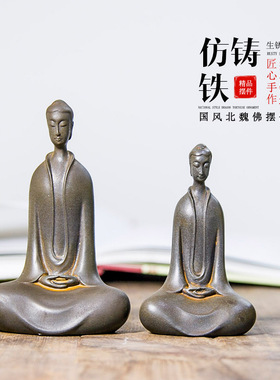禅意新中式北魏佛像客厅桌面家居摆件高级感小众纯手工树脂