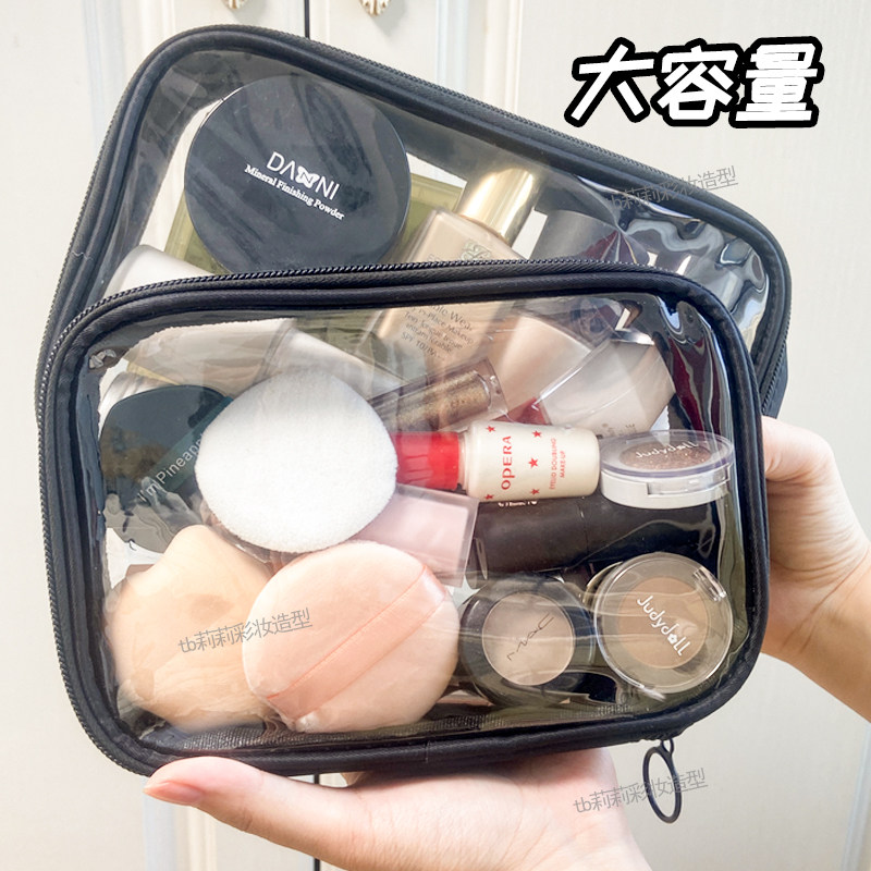 化妆品收纳包透明便携式装眼影腮红口红彩妆师造型工具大号随身袋