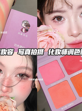 芮拉芮拉四色腮红舞台妆专用胭脂高饱和度显色化妆师戏曲专业粉盘