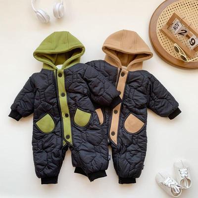 连帽宝宝加绒夹棉连体衣冬装哈衣