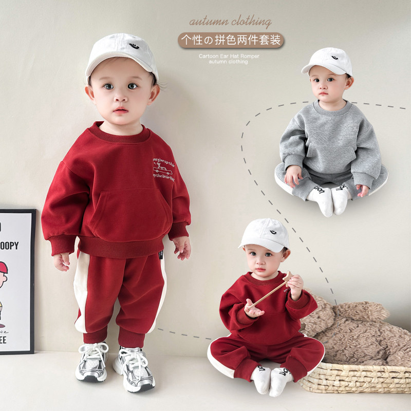 男女童宝宝加绒两件套装卫衣卫裤运动宽松休闲小童长袖外出服冬装