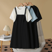 设计感假两件拼接撞色连衣裙大码 显瘦背带裙子女 韩版 025夏季 新款