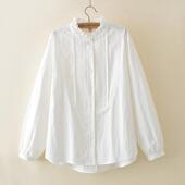 休闲衬衫 文艺减龄森系娃娃衫 衬衣女大码 花边领刺绣柔软白色长袖