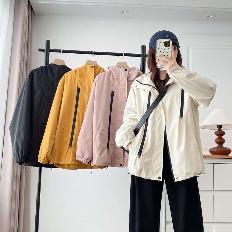 连帽拉链冲锋衣大码外套女