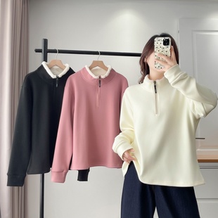 2025冬装新款保暖打底衫设计感毛毛领半拉链加绒加厚大码内搭卫衣