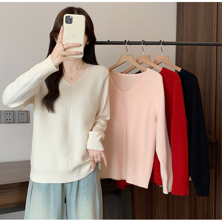 大码女装2025秋装新款韩版V领钉珠针织衫宽松显瘦百搭打底衫毛衣,女装/女士精品,毛针织衫,淘宝优惠券,粉丝福利购,淘宝优惠卷