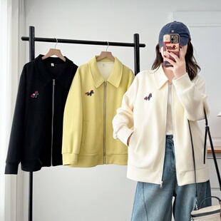 宽松拉链外套高级感上衣 卡通刺绣小马贴标夹克女大码 韩式 休闲春装