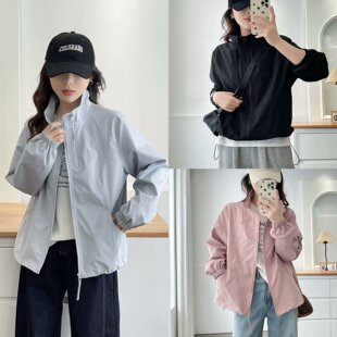 大码女装新款胖mm百搭短款外套女春夏宽松显瘦立领拉链冲锋衣上衣