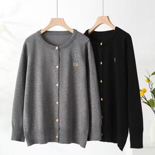 外套女胖mm外搭毛衫 打底毛衣学院风刺绣圆领针织开衫 大码 春秋季