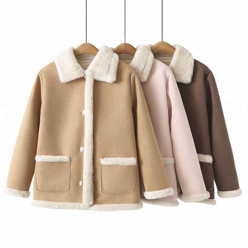 秋冬韩版翻领毛毛拼接皮毛一体上衣大码宽松百搭复古加厚大码外套,女装/女士精品,短外套,淘宝优惠券,粉丝福利购,淘宝优惠卷
