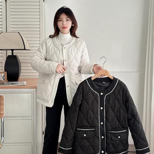 小香风时尚 羽绒棉服女短款 轻薄小个子菱形格气质外套 新款 2024冬季