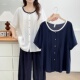 女装 文艺小衫 上衣设计感圆领拼接短袖 夏装 法式 大码 衬衫 衬衣女 新款