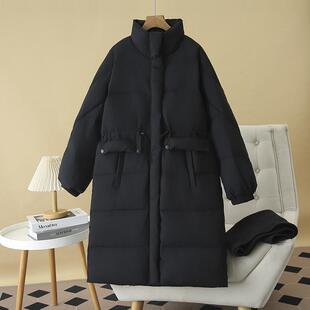 大码冬季新款立领针织披肩羽绒服女200斤胖mm中长款收腰保暖外套