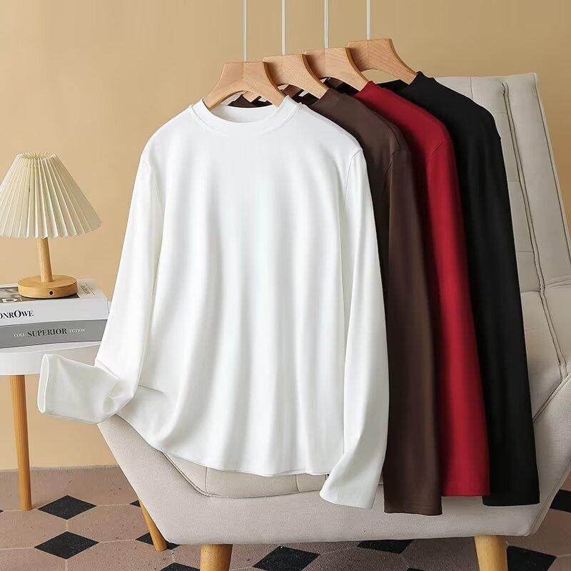 2024秋冬韩版新款圆领打底衫大码胖mm宽松遮肚子显瘦纯色长袖T恤,女装/女士精品,T恤,淘宝优惠券,粉丝福利购,淘宝优惠卷