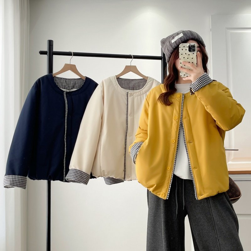 2025冬季新款保暖格子拼接棉衣女宽松显瘦休闲短款外套大码棉服,女装/女士精品,棉衣/棉服,淘宝优惠券,粉丝福利购,淘宝优惠卷