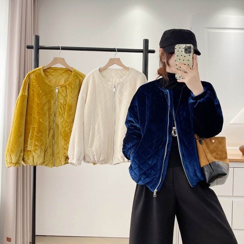 大码秋冬新款宽松圆领长袖菱格丝绒棉衣外套保暖棉服上衣棉袄棉衣,女装/女士精品,棉衣/棉服,淘宝优惠券,粉丝福利购,淘宝优惠卷