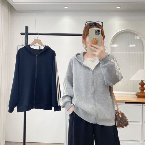 休闲运动风连帽拉链女卫衣外套