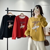 打底衫 2025冬季 女新款 卡通印花圆领卫衣宽松加绒加厚减龄百搭上衣