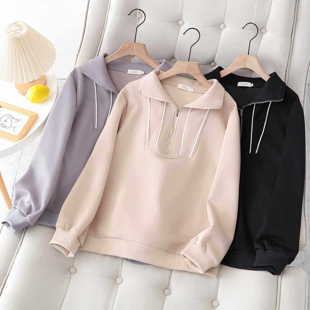 高级感半拉链正肩翻领卫衣女春秋大码胖mm宽松遮肚藏肉百搭上衣,女装/女士精品,卫衣/绒衫,淘宝优惠券,粉丝福利购,淘宝优惠卷