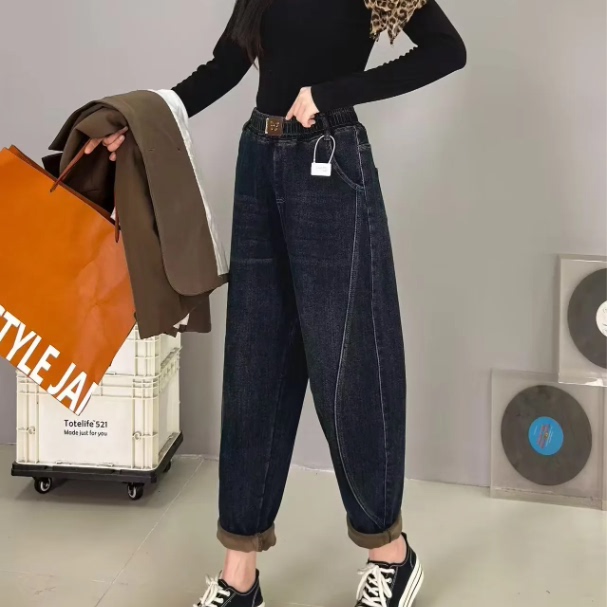 哈伦牛仔裤2025冬季新款加厚